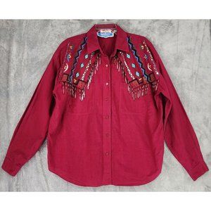 Southwest Canyon Shirt Womens Large Red Tribal Southwestern Cowgirl Vintage Top